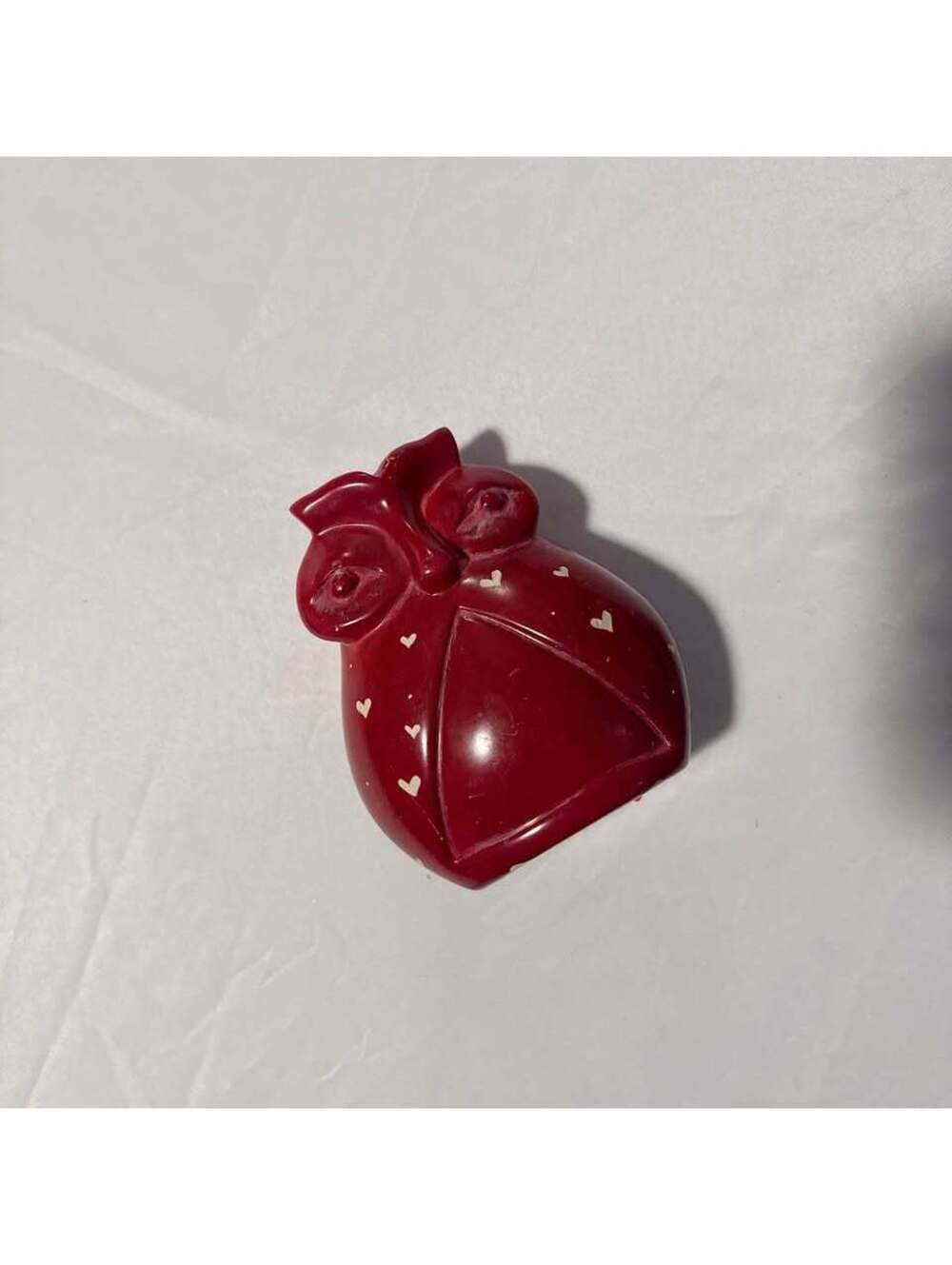 Red Carved Soapstone Owl Figurine w/ White Hearts